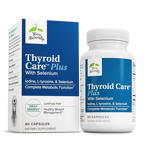 Terry Naturally Thyroid Care Plus - Iodine  L-Tyrosine, 60 Capsules - Thyroid Support Supplement with Selenium, Promotes Energy & Metabolism -