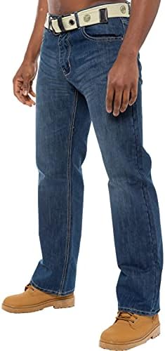 Enzo Mens Designer Jeans Loose Fit Free Belt Denim Pants Trousers All Waist Sizes