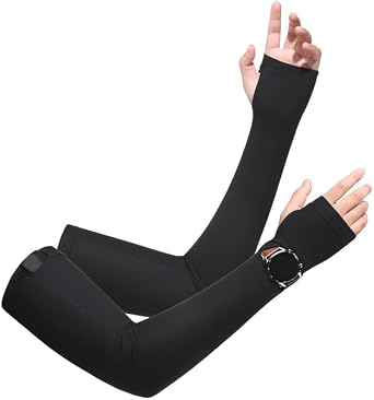 M-YOUNG Adjustable Gardening Arm Sleeves for Women Men, Cover with Watch Hole & Thumb Hole Long Fingerless Gloves UV