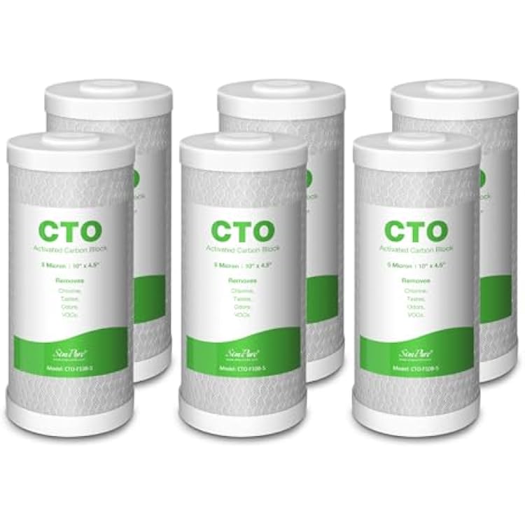 SimPure Whole House Water Filter Cartridges 5 Micron 10 x 4.5 CTO Activated Carbon Block, For DB10P, DB10C-2, GE GXWH40L, GXWH35F, BB10, FXHTC, FC15B, 6 Pack