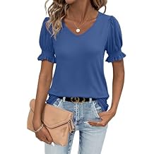 Women's Summer Tops Ruffle Short Sleeve V Neck Blouses Dressy Casual Loose Work T Shirts