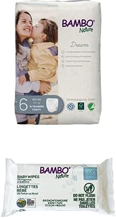 Bambo Nature Premium Training Pants, Size 6 + Bambo Nature 99% Biobased Water Wipes - Case of Each
