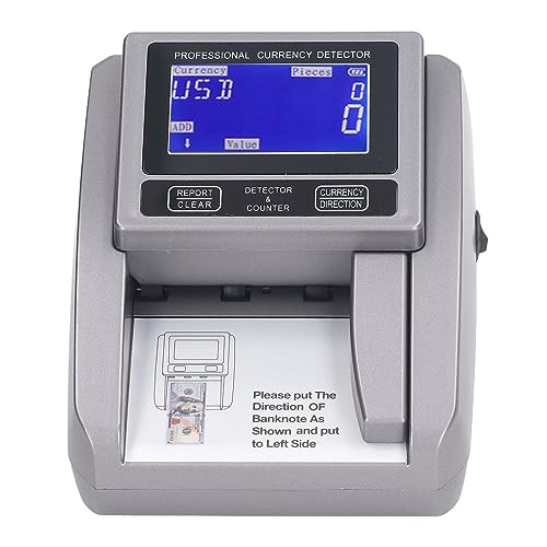 Money Detector Machine, HD LCD Display Denomination Bill Detector with MG, IR, MT Counterfeit Detection, Portable Handle Cash Checker for Small Commercial or Personal Home Use US Plug