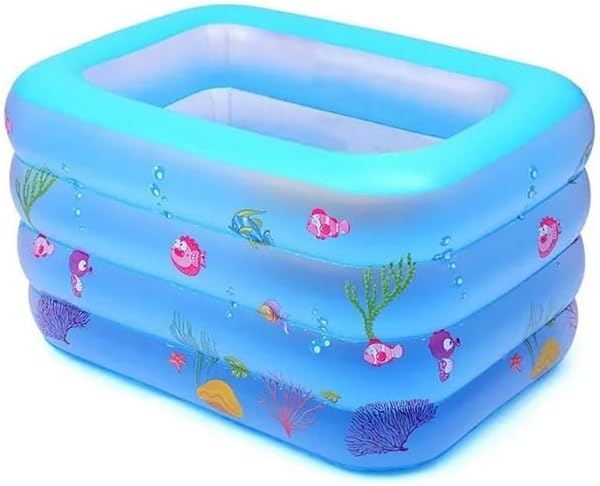 Dikdörtgen Şişme Havuz 140x100x70 cm | 4 Boğumlu Kalın PVC Bebek Yüzme Havuzu | 1-2 Yaş İçin Güvenli Oyun ve Serinleme Alanı | Ev ve Bahçeye Uygun