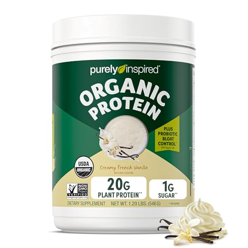 Purely Inspired Plant-Based Protein Powder for Men & Women, Creamy French Vanilla 16 Servings - Vegan & Organic - 20g of Pea Protein Powder for Smoothies & Shakes - Dairy-Free, Gluten-Free