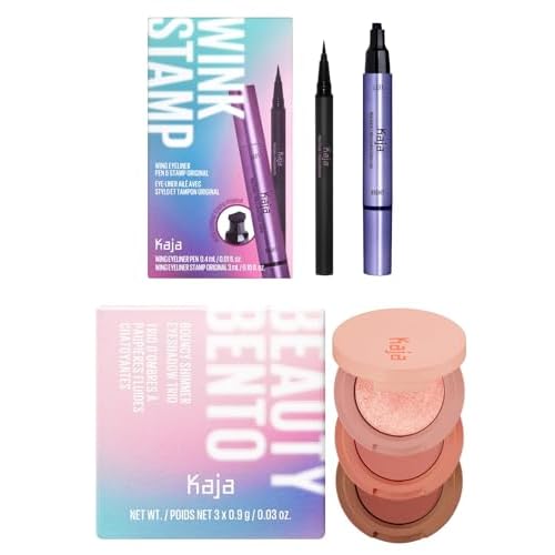 Kaja Beauty Bento Collection - Bouncy Eyeshadow Trio 08 Chocolate Dahlia, 0.03 Oz  Winged Eyeliner & Pen - Wink Stamp Bundle