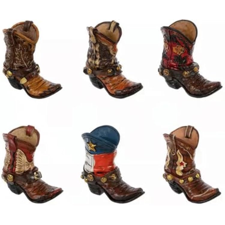 Hobby Lobby Western Cowboy Boot Figurines, Country Chic Design, 4 H x 2.25 W x 4.25 D, Resin Cowboy Boots - 6 Count