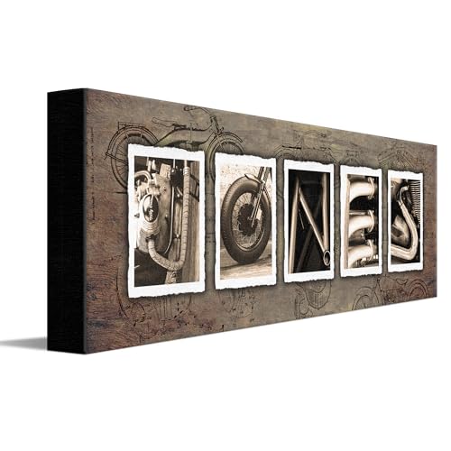 Personal-Prints VINTAGE MOTORCYCLE Personalized Name Art Print | Customized Gift for the Harley Davidson, Indian or Motorcycle Enthusiast | Unique Photo Canvas Art 6x18 Stretched Canvas