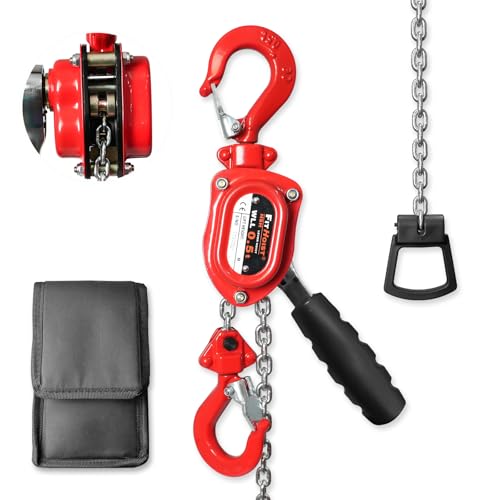 Manual Lever Chain Hoist Come Along 12 Ton 1100LBS Capacity 10FT Lift, G80 Alloy Steel with Pawl Brake & Auto-Load Guide, 360 Rotating Hooks for Construction Warehouse Garage