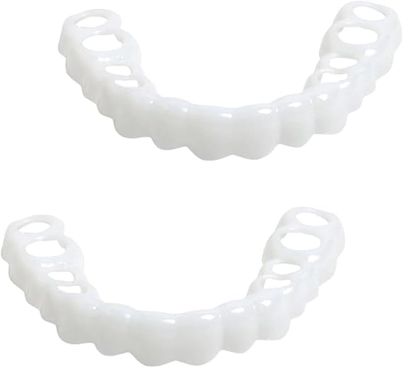 2 Pairs Snap on Veneers Dentures Fake Teeth, Temporary Veneers Teeth Top and Bottom Set, False Teeth Clip in Veneers Kit Comfortable Dentures for Men and Women Regain Confident Smile