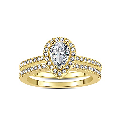 Classic Bridal Ring Set 0.75 Ct Pear Cut Teardrop Halo Ring Eternity Infinity Band Size 4-9 Half Sizes