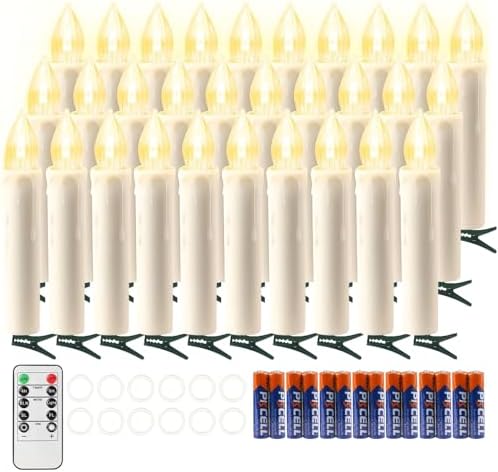 koopower 30 LED Candles with Batteries and Timer, Battery Operated Waterproof Dimmable Flameless Candle Lights for Christmas Tree Decoration, Wedding, Birthday, Party