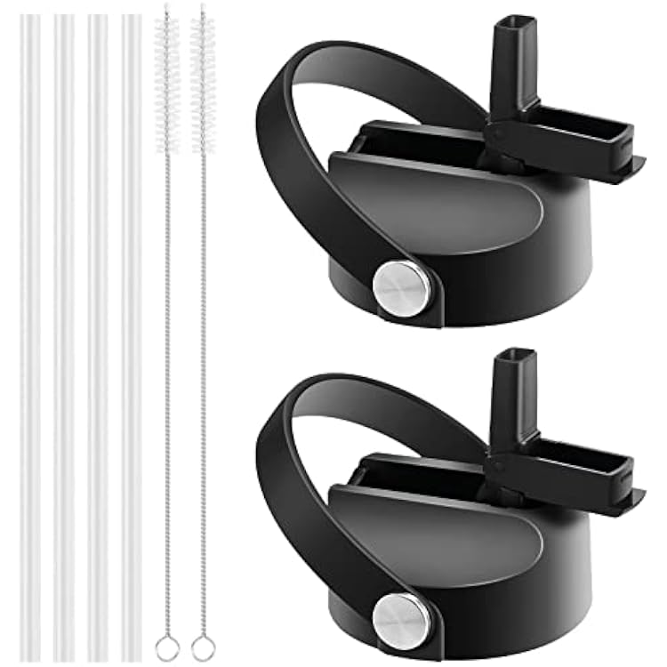 HYDROWION 2 Pack Straw Lid for Hydro Flask Wide Mouth, Flex Straw Lid Compatibility Most Sports Water Bottle 12 16 18 20 32 40 64 oz, Straw Lids for Water Bottle,Black