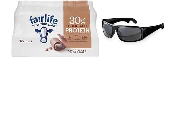 Fairlife Chocolate Protein Shake Ready-to-Drink Nutrition Shake for Workout Recovery or Meal Replacement (30g 11.5 fl oz, Pack of 12) + 1 Pair Of Sporty Sunglasses Can Opener (PACKAGING MAY VARY)