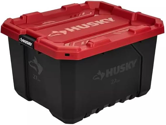 27 Gal. Pro Grip Storage Tote in Black with Red Lid