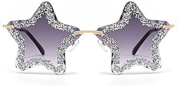 Star Diamond Frameless Sunglasses Women's Fashion Sunglasses Cutting Rimless Exaggerated Party Glasses (Gray)