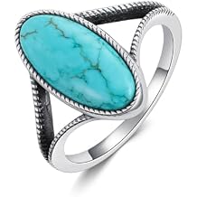 Large Authentic Turquoise Rings Women 925 Sterling Silver Genuine Native American Jewelry Vintage Boho Style Oval Rings for Mom Wife