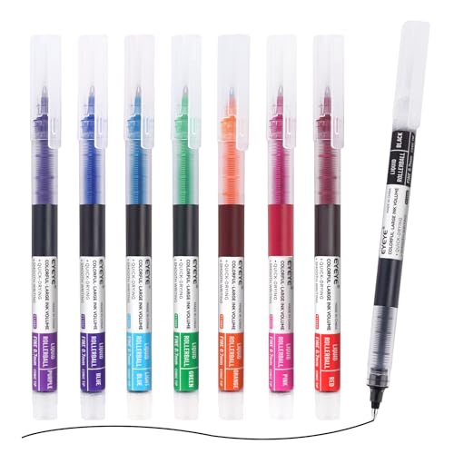 EYEYE 8 Assorted Colors 1.0mm Rollerball Pens, Multicolor Bold Point Pen Quick Dry, Liquid Ink Pen Fine Point Smooth Writing Pens for Journaling, Note Taking, Office, School, Doodling & Gifts