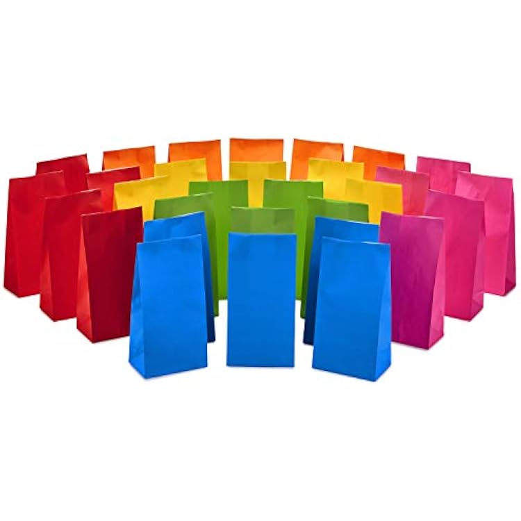 Hallmark Solid Color Party Favor and Wrapped Treat Bags 30 Ct., 5 Each of Blue, Red, Green, Yellow, Orange, Pink for Birthdays, Baby Showers, Kids Crafts and Activities, May Day, Care Packages