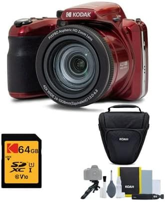 Kodak PIXPRO AZ425 Astro Zoom 20MP Digital Camera with 42x Optical Zoom (Red) Bundle with 64GB SD Card and Accessory Kit (3 Items)