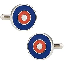 Cuff-Daddy Blue and Red Bulls Eye Silver Cufflinks for Men with Presentation Box & Handmade Cufflinks Shirt Accessories Unique Round Shirt Stud Special Occasions Business Box Cuff Link Men Fashion