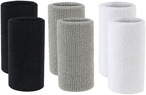 3 Pairs Men Women Sports Wrist Sweatband Yoga Tennis Squash Badminton Gym Basketball Wristband Wrist Brace Support Black&Gray&White One Size