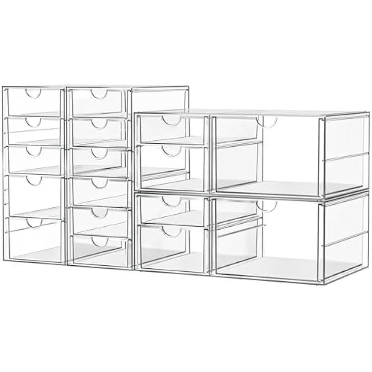 ARSTPEOE Makeup Acrylic Organizer with 17 Drawers4 Sets, Desk Organizers and Accessories, Clear Makeup Organizer, Dustproof Storage Drawers for Office Art Craft Supplies