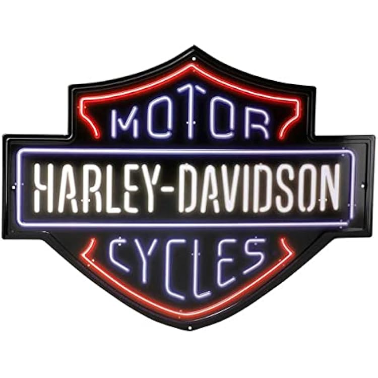 Harley-Davidson Embossed Tin Sign, Neon Lights Bar & Shield Logo, 19.75 x 15 Inches