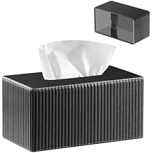 PUSU Plus Rectangular PU Leather Tissue Box Cover with Buckle Bottom - Modern Facial Tissue Dispenser Holder for Bathroom Vanity, Bedside Table, Bedroom, Office & Home Decor