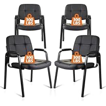 CLATINA Waiting Room Guest Chair, Leather Stationary Office Reception Chairs No Wheel, Comfy Padded Arms, for Conference Room Lobby Home Computer Desk Bedroom Elderly, Black 4 Pack