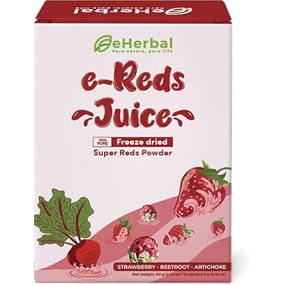eHerbal Superfood Freeze-Dried Powder | Beetroot Kombucha, Artichoke, Strawberry & More | Digestive, Energy & Fiber Support | 15 Packs Each | Vegan, Non-GMO, No Additives Box, e-Reds