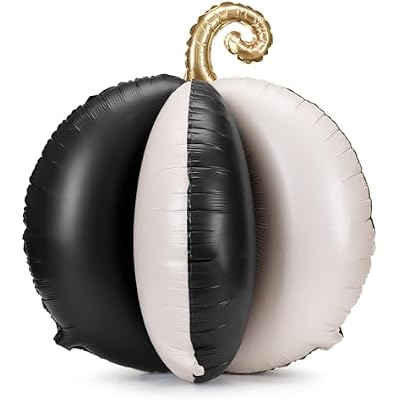 Large Pumpkin Balloon PartyDeco 22.8x22.8 Inch Standing Black and White Striped Pumpkin Balloon for Birthday Party Decorations, Black White Gold Party Supplies