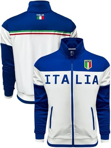 Just 4 Kicks Mens Italy Jacket, White Full Zip Italia Soccer Track Jacket With Zipper Pockets