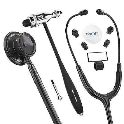 MDF Instruments, MD One Stainless Steel Premium Dual Head Stethoscope, MDF777BO + romner Neurological Reflex Hammer with Built-in Brush for cutaneous and Superficial responses, MDF555P11