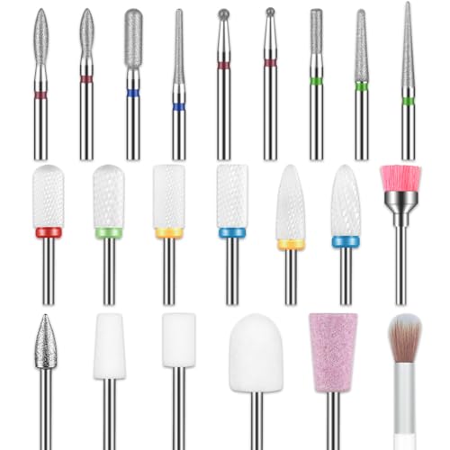 Depvko 22pcs Nail Drill Bits Set, Professional 332 Ceramic Safety Drill Bits Nail Tech, Cuticle Remover Drill Bit for Acrylic Gel Efile Nail Drill, Nail Manicure Pedicure Set, Salon Home