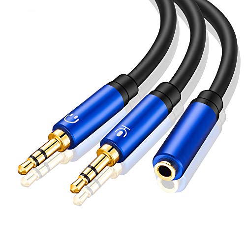 Tan QY Headphone Splitter 1Ft, 3.5mm Female to 2 Dual 3.5mm Male Headphone Mic Audio Y Splitter Cable Smartphone Headset to PC Adapter 1Ft0.3M, Blue