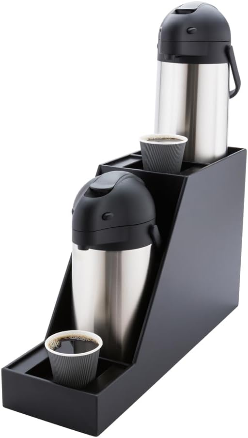 Restaurantware Restpresso 23.5 x 7 x 13.5 Inch Airpot Station 1 Durable Airpot Holder - For Two Airpot Dispensers Shatterproof Black Bamboo Airpot Stand Angled Walls Holds 3-Liter Airpots