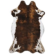 Sgizoku Cow Print Rug - 3.6x2.5 Feet Cow Hide Rugs Faux Cowhide Rug Cute Area Rug Fun Western Room Decor Cow Rugs for Living Room Bedroom Non-Slip Yellow-Brown(43 inches x 29 inches)