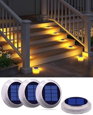 DetarZinLED 4 Pack Step Lights + 4 Pack Round Deck Lights