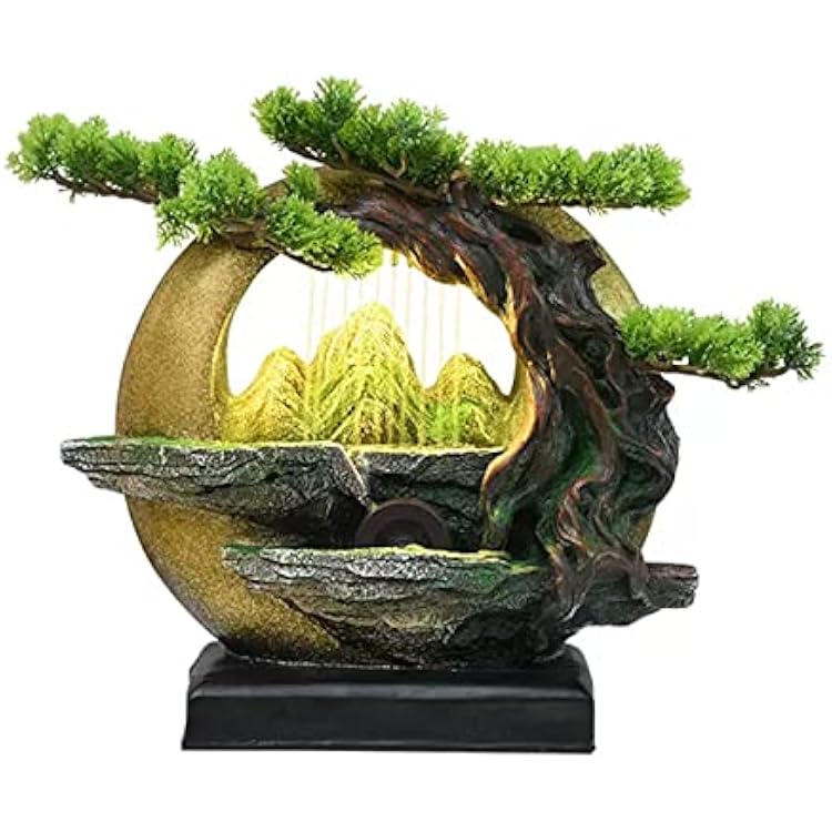Indoor Small Water Fountain Indoor Desktop Fountain Desktop Feng Shui Wheel Circulating Water Bonsai Office Living Room TV Cabinet Decorative Ornaments Tabletop Fountains Feng Shui Decor  Color : Dar