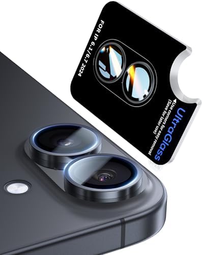 UltraGlass UNBREAK TOP 9H Glass for iPhone 16 Camera Lens Protector [Military Grade Shatterproof & Longest Durable] Camera Protector 1616 Plus Tempered Glass Easy Installation, Black Titanium