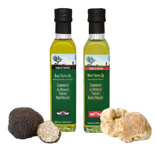 White and Black Truffle Olive Oil Combo | Terre di Tartufo | Versatile Condiments for Any Gourmet Dish | 8.4 fl oz 250ml - Pack of 2