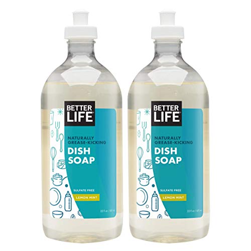 Better Life Dish Soap - Liquid Dishwashing Soap with Vitamin E and Aloe for Home & Kitchen Sink - No Gloves Required Kitchen Soap for Sensitive Skin - 22oz Pack of 2 Lemon Mint