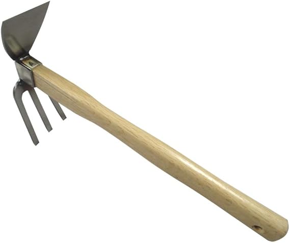 Garden Hoes Dual Headed Weeding Tool - Cultivator Prongs Combo Garden Tools with Stainless Steel Blade Head and Forks