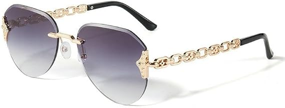 Sunglasses Frameless, Angled, Luxury Women'S Sunglasses With Metal Chain Temples And Uv Protection