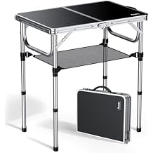 Anbte 2ft Folding Camping Table with Storage Net, 3 Adjustable Heights Small Folding Table Portable & Lightweight with Carry Handle, for Camping Fishing Picnic Beach Outdoor, 22.8"x 15.7", Silver