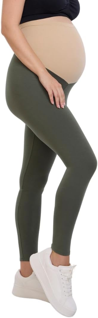 Motherhood Maternity Women's Essential Stretch Cotton Lounge Full Length Secret Fit Over the Belly Pregnancy Leggings