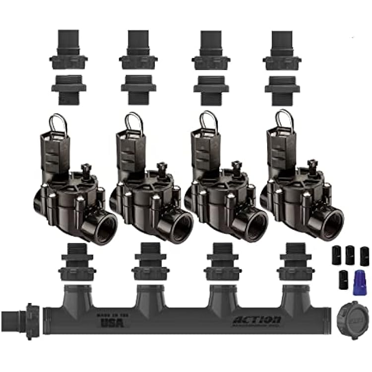 SPW Rain Bird Premium Valve Manifold System 100DV No Flow Control - Heavy Duty Action MachIng Parts - 34In & 1In Slip 4 Zone