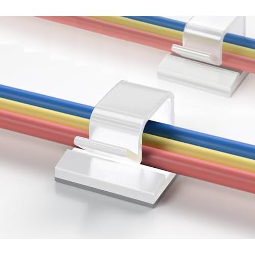 Elfcam - 30 Piece Adhesive Cable Clips for Ethernet Network Cable Management, Cable Ties and Cords for Home or Office, White Set of 30