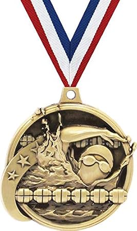 Crown Awards Swimming Medals - 2" Kudos Swim Lanes Award Medals Gold Prime